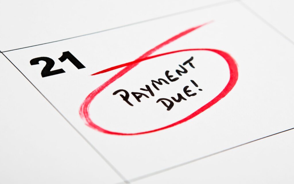 calendar with a reminder for payment due date