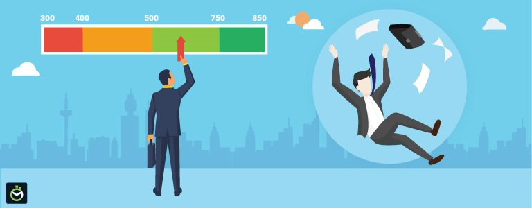 graphic showing a person increasing their credit score and being free